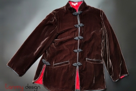 Brown velvet coat with plaited buttons